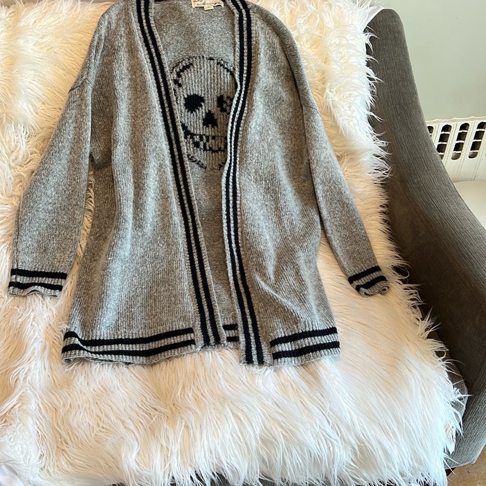 Vintage Havana Gray Skull Cardigan with Black Stripes